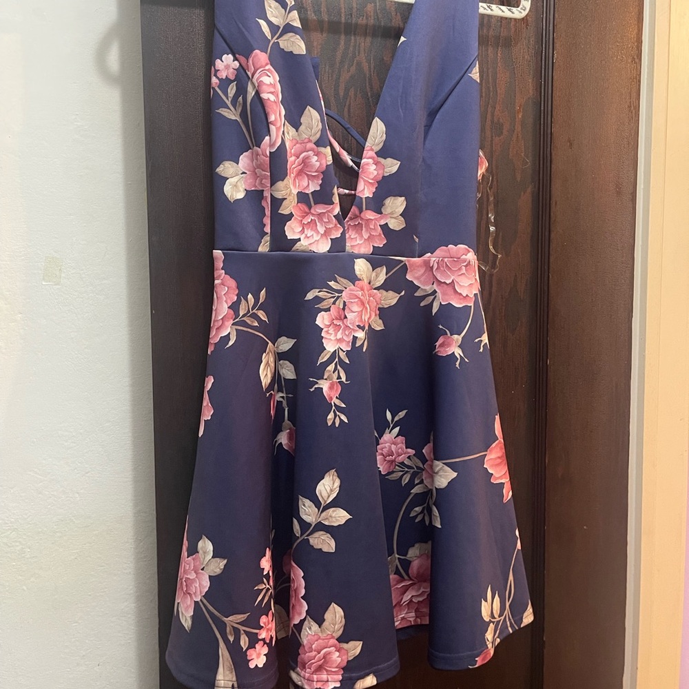 Blue floral tie-up back dress Size Medium